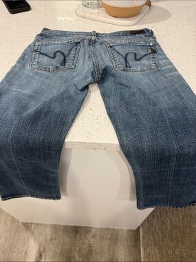 Men's Blue Denim Jeans - Classic Straight Fit crop